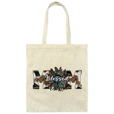 Blessed Mom, Leopard Mom, Mother's Day Gifts, Mama Sunflower Canvas Tote Bag