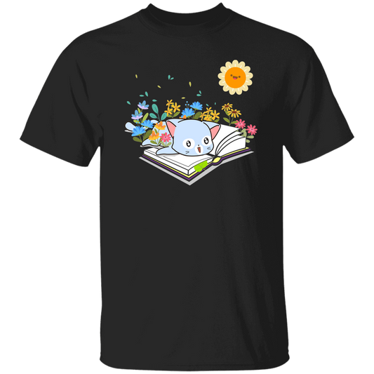 Cute Cat In Spring, Cat With Book Under The Sun Unisex T-Shirt