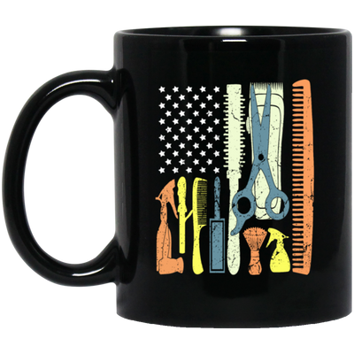 Patriotic Hair Stylist, Haircutter Gift, Barber Day USA, American Barber Black Mug