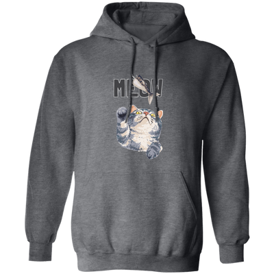 Cute Meow, Cute Stupid Cat, Cat Catch Fishing Rod Pullover Hoodie