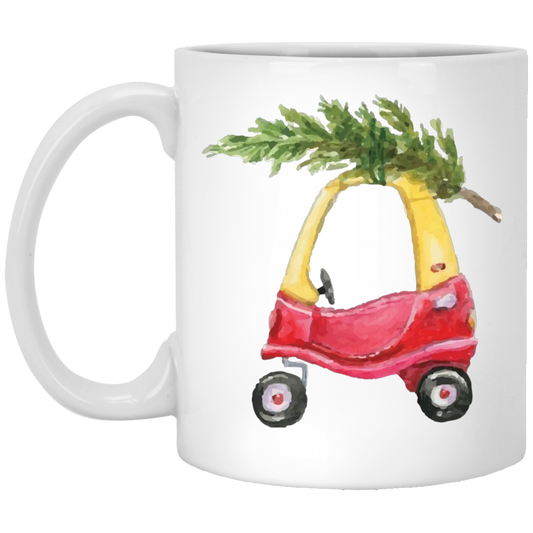 Baby Car Watercolor, Car Bring Xmas Tree, Cute Xmas Car, Merry Christmas, Trendy Chrismas White Mug