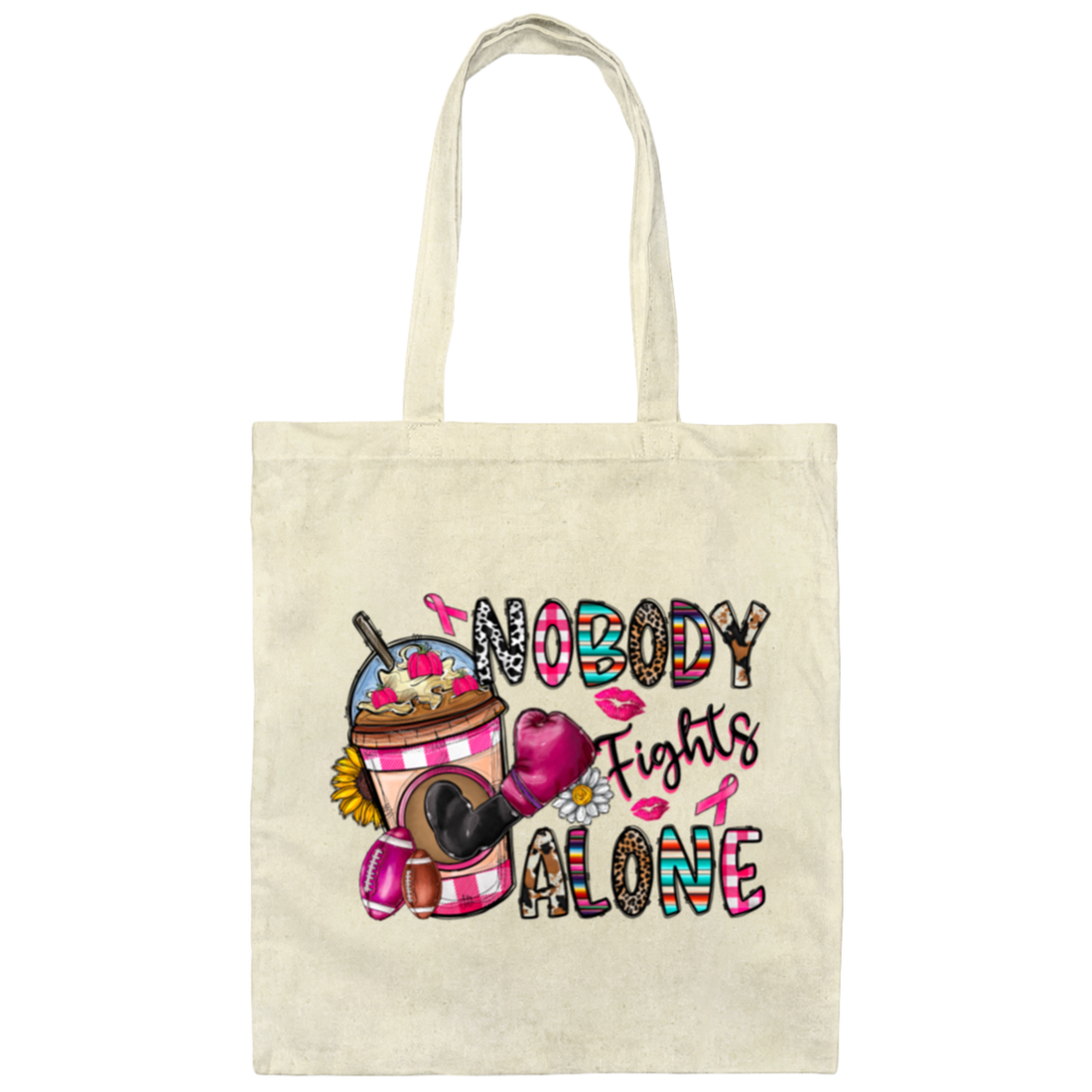 Cancer Ribbon Nobody Fight Alone Please Together Canvas Tote Bag