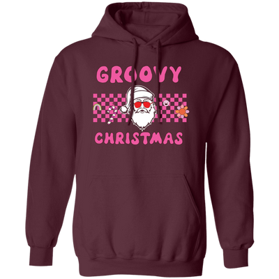 Groovy Christmas, Cool Santa, Pink Groovy Xmas, Merry Christmas, Trendy Christmas Pullover Hoodie