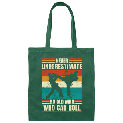 Martial Art, Never Underestimate, An Old Man Who Can Roll, Retro Taekwondo Canvas Tote Bag