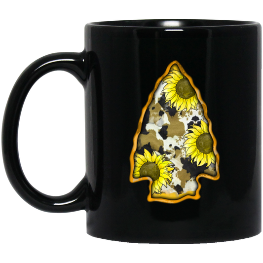 Cowhide And Sunflower Arrowhead, Love To Go Hunting, Love Hunter Black Mug