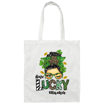 Mama Lover Gift, One Lucky Mama, Love Mom, Shamrock And Mom Canvas Tote Bag