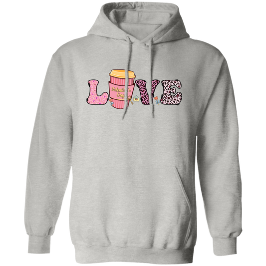 Love Valentine, Leopard Lover, Pink Cup Of Coffee, Valentine's Day, Trendy Valentine Pullover Hoodie