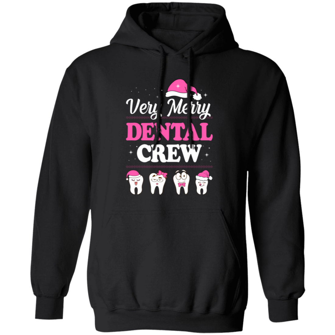 This Very Merry Dental Crew Pullover Hoodie is perfect for making a statement this holiday season! The trendy Christmas design features a set of charming teeth, adding a playful twist to a classic Christmas motif. Stay stylish and comfortable while showing off your love for all things dental with this unique and festive hoodie.