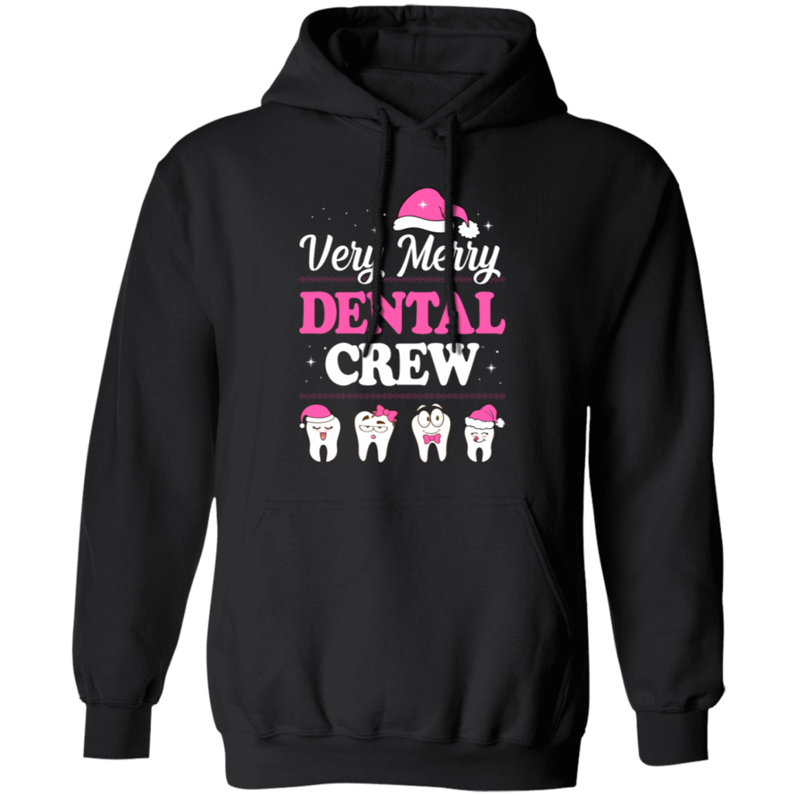 This Very Merry Dental Crew Pullover Hoodie is perfect for making a statement this holiday season! The trendy Christmas design features a set of charming teeth, adding a playful twist to a classic Christmas motif. Stay stylish and comfortable while showing off your love for all things dental with this unique and festive hoodie.