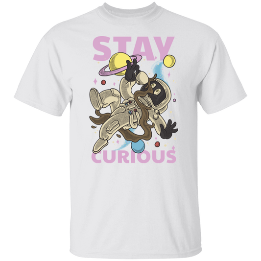 Astronaut Holding A Coffee Cup, Retro Astronaut, Stay Curious Unisex T-Shirt