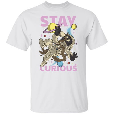 Astronaut Holding A Coffee Cup, Retro Astronaut, Stay Curious Unisex T-Shirt