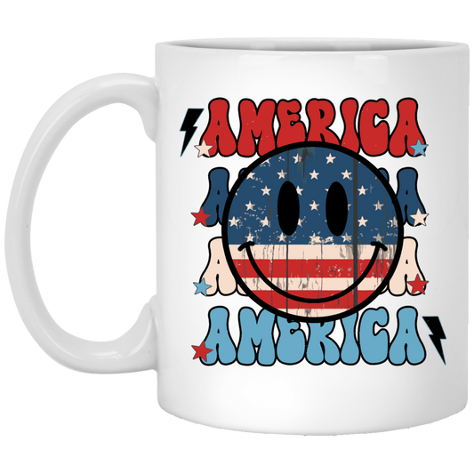 America, American Smiley, Smile Icon, America Smile White Mug