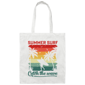 Surf Lover, Summer Surf, Catch The Wave, Retro Summer Gift, Surfing Love Gift Canvas Tote Bag