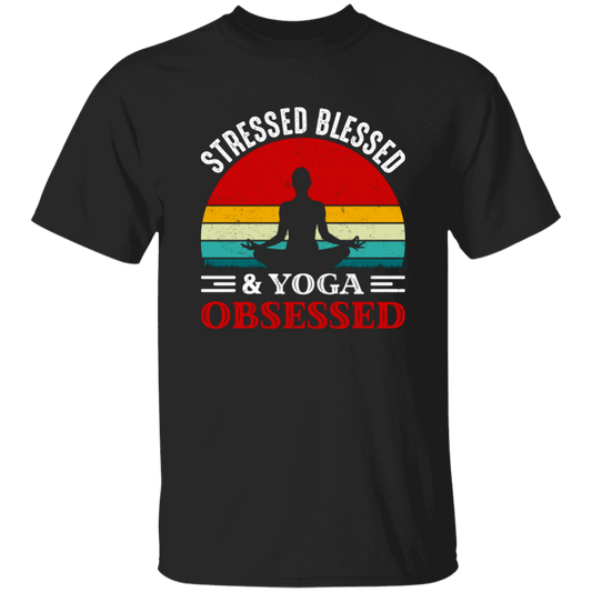 Stresses Blessed And Yoga Obsessed, Retro Yoga Unisex T-Shirt