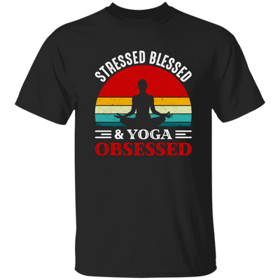 Stresses Blessed And Yoga Obsessed, Retro Yoga Unisex T-Shirt