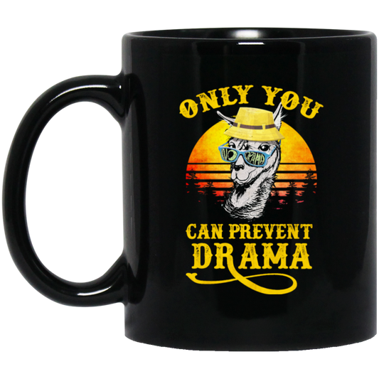 Llama Camping, Only You Can Prevent Drama, Love Llama, Best Retro Black Mug