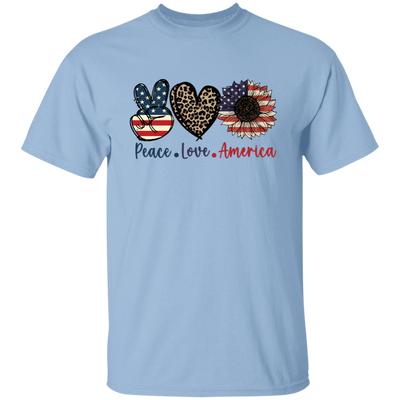 Peace Love American, Sunflower American, Leopard Pattern Unisex T-Shirt