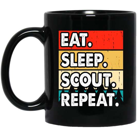 Eat Sleep Scout Repeat, Retro Scout, Scout Camping Black Mug