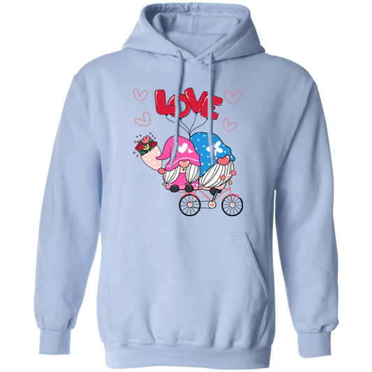 Cute Gnome, Gnome Couple, Gnome Ride A Bike With Love, Valentine's Day, Trendy Valentine Pullover Hoodie