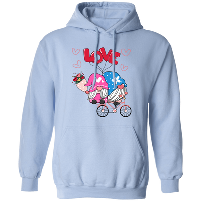 Cute Gnome, Gnome Couple, Gnome Ride A Bike With Love, Valentine's Day, Trendy Valentine Pullover Hoodie