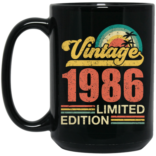 Hawaii 1986 Gift, Vintage 1986 Limited Gift, Retro 1986, Tropical Style Black Mug