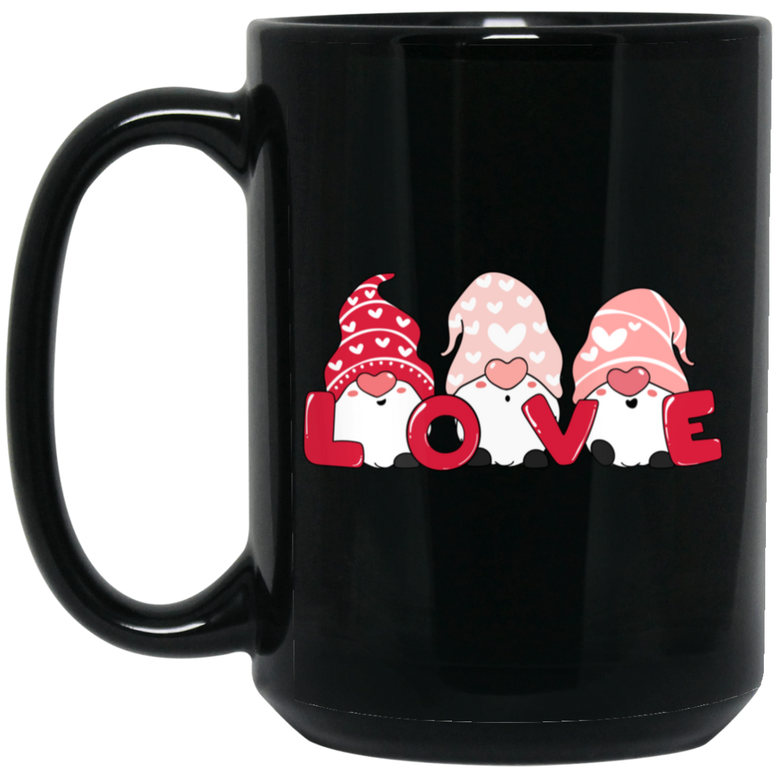 Cute Gnome, Set Of 3 Gnome, Love Gnome, My Love, Valentine's Day, Trendy Valentine Black Mug