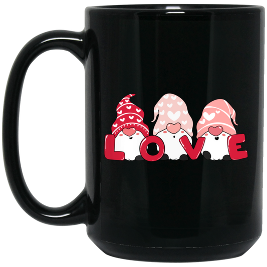 Cute Gnome, Set Of 3 Gnome, Love Gnome, My Love, Valentine's Day, Trendy Valentine Black Mug