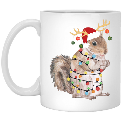 Squirrel Christmas, Merry Christmas, Christmas Lights, Funny Squirrel White Mug