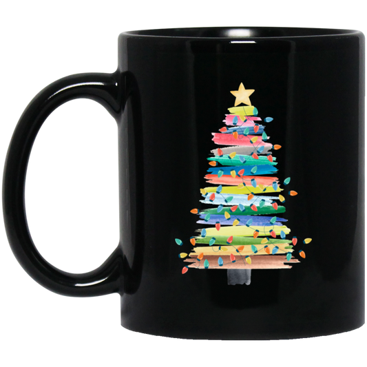 Xmas Tree Watercolor Style, Watercolor Xmas Tree, Merry Christmas, Trendy Christmas Black Mug