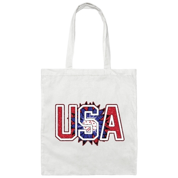 USA Flag, American Sunflower, Retro American Flower Canvas Tote Bag