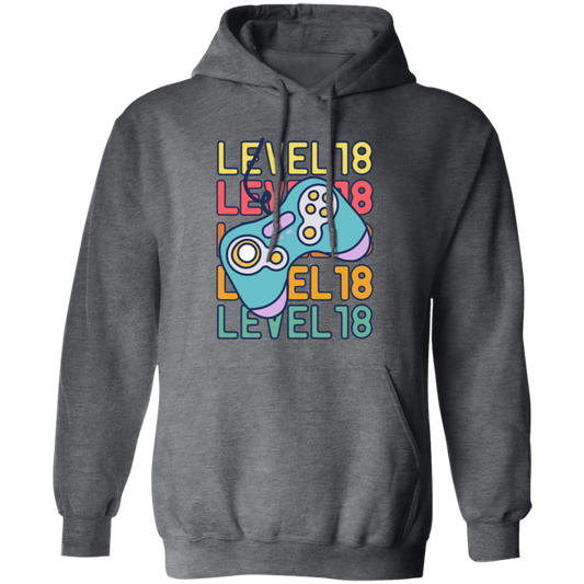 Gamer, Level 18 Up, 18th Birthday, Play Station, Game Player Pullover Hoodie