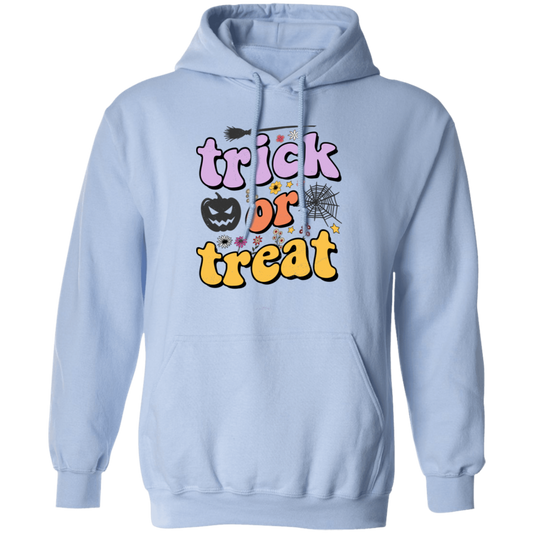 Trick Or Treat, Halloween, Witch And Broom Pullover Hoodie