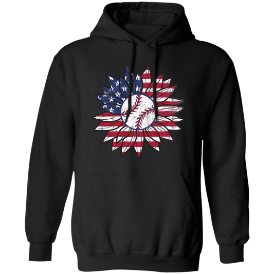 American Baseball, Sunflower Baseball, Leopard Sunflower-3 Pullover Hoodie