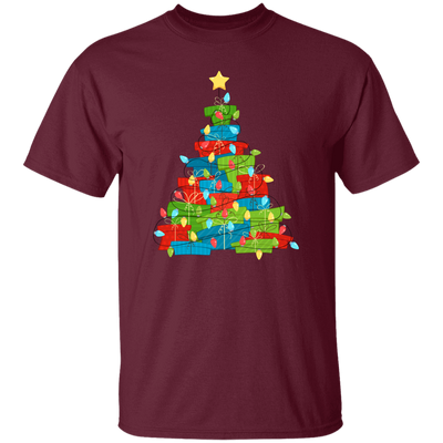 Christmas Tree Made From Gift Box, Xmas Light Line, Merry Christmas, Trendy Christmas Unisex T-Shirt