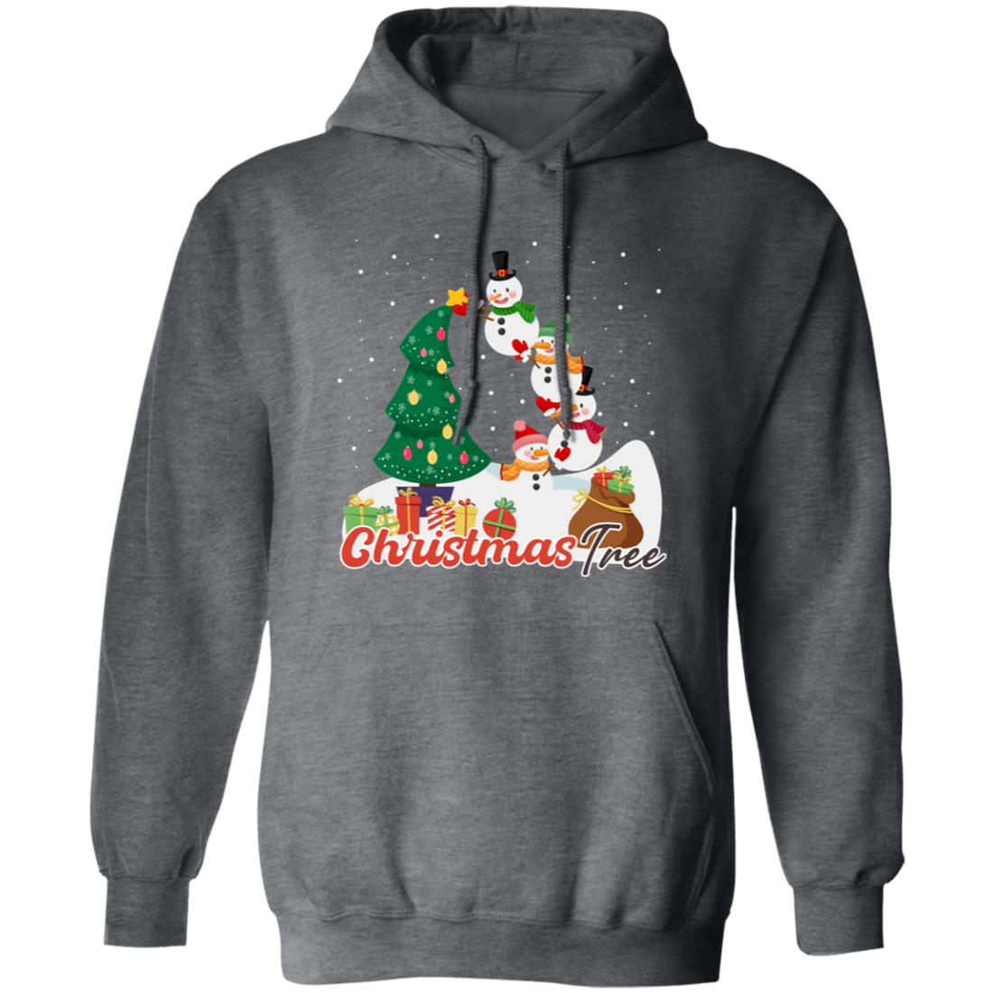 Christmas Tree, Snowman Build Xmas Tree, Snowman Family, Merry Christmas, Trendy Christmas Pullover Hoodie