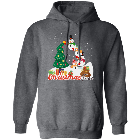 Christmas Tree, Snowman Build Xmas Tree, Snowman Family, Merry Christmas, Trendy Christmas Pullover Hoodie