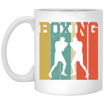 Boxing Lover, Love Boxing, Boxing Silhouette, Retro Boxing White Mug