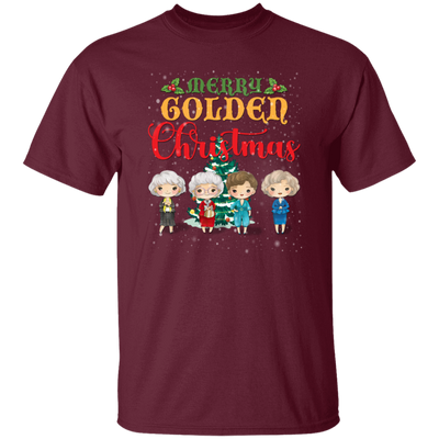 Merry Golden Christmas, Chibi Golden Girl Cartoon With Xmas Tree And Snow Best Gift Unisex T-Shirt