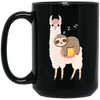 Sloth Laying On Llama, Sloth Sleeping, Cute Llama Black Mug