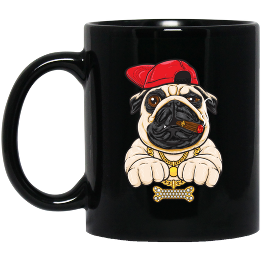 Funny Cartoon Hip Hop Pug Dog, Pug Love Gift, Cool Pug, Rich Pug Black Mug