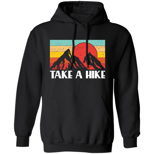 Sunset Two Mountain, Take A Hike Retro, Vintage Climbing, Vintage Style Pullover Hoodie