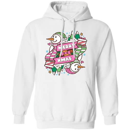 Merry Xmas, Trendy Snowman, Pinky Snowman, Pink Christmas, Merry Christmas, Trendy Christmas Pullover Hoodie