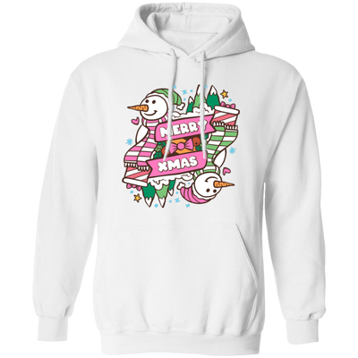 Merry Xmas, Trendy Snowman, Pinky Snowman, Pink Christmas, Merry Christmas, Trendy Christmas Pullover Hoodie