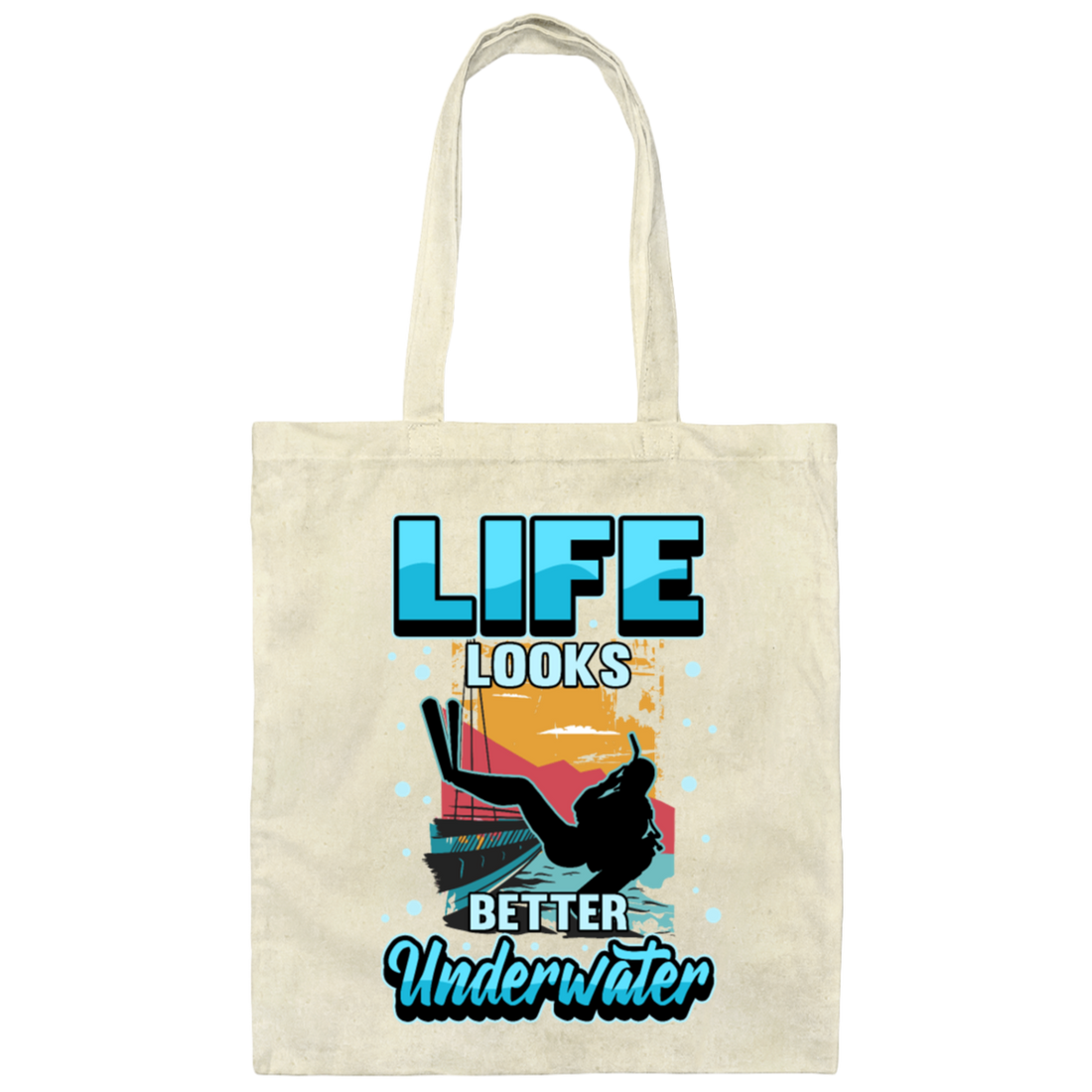 Diving Underwater Deep Sea Diving Fish Ocean Canvas Tote Bag