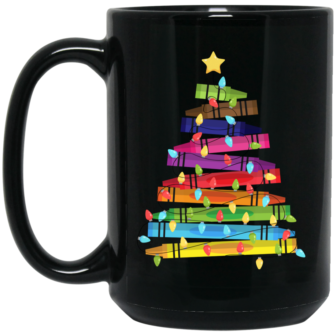 Crayon Xmas Tree, Crayon-mas Tree With Light Line, Merry Christmas, Trendy Christmas Black Mug