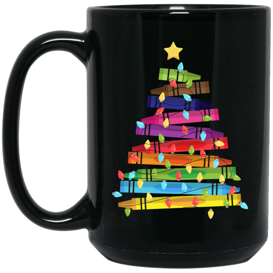 Crayon Xmas Tree, Crayon-mas Tree With Light Line, Merry Christmas, Trendy Christmas Black Mug