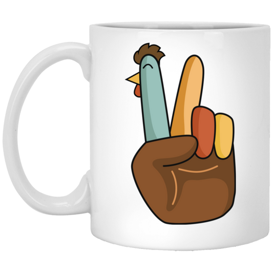 Hi Fall, Thanksgiving's Day, Peace Sign, Peace Sign Turkey, Funny Turkey, Turkey's Day White Mug
