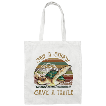Retro Skip A Straw Save A Turtle Cute Gift Canvas Tote Bag