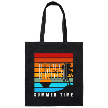 Retro Hawaii Summer Time Coconut Tree Siluet Half Left Gift Canvas Tote Bag