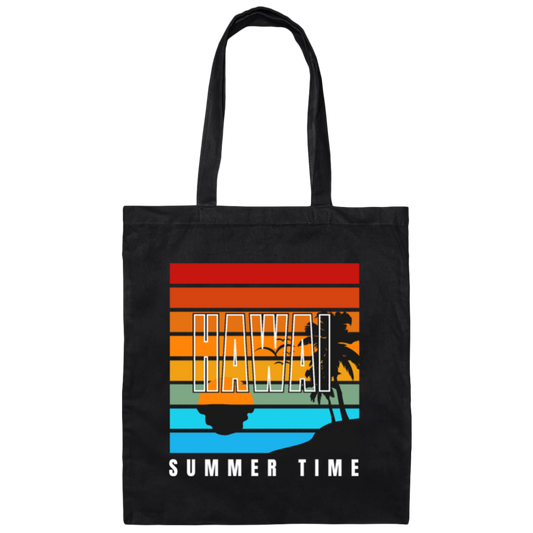 Retro Hawaii Summer Time Coconut Tree Siluet Half Left Gift Canvas Tote Bag